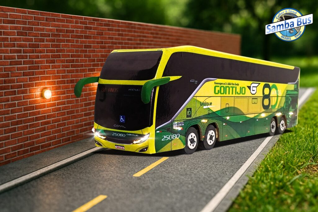 Miniatura de Ônibus com LED Gontijo Comil Samba Bus Miniaturas