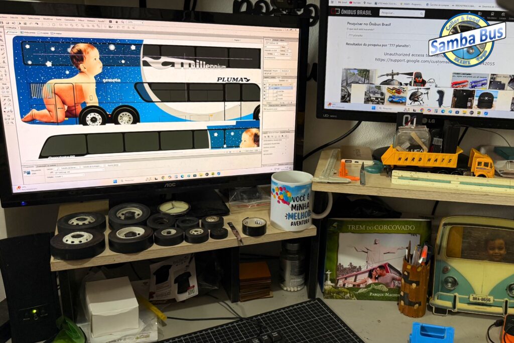 Mockup digital de miniatura de ônibus para aprovação de projeto gráfico